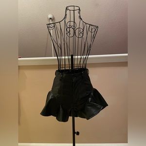Black Faux Leather Flouncy Shorts